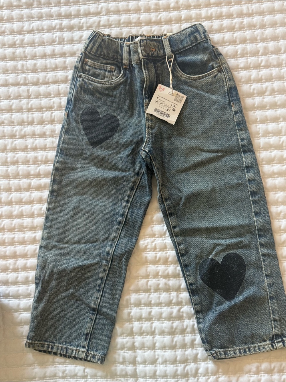Zara Blue Denim Jeans with Black Heart Graphics